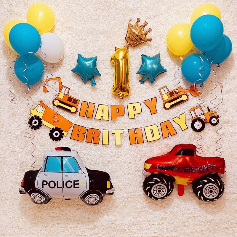 Set bong bóng trang trí chủ đề xe Vehicle birthday set balloon PHG01