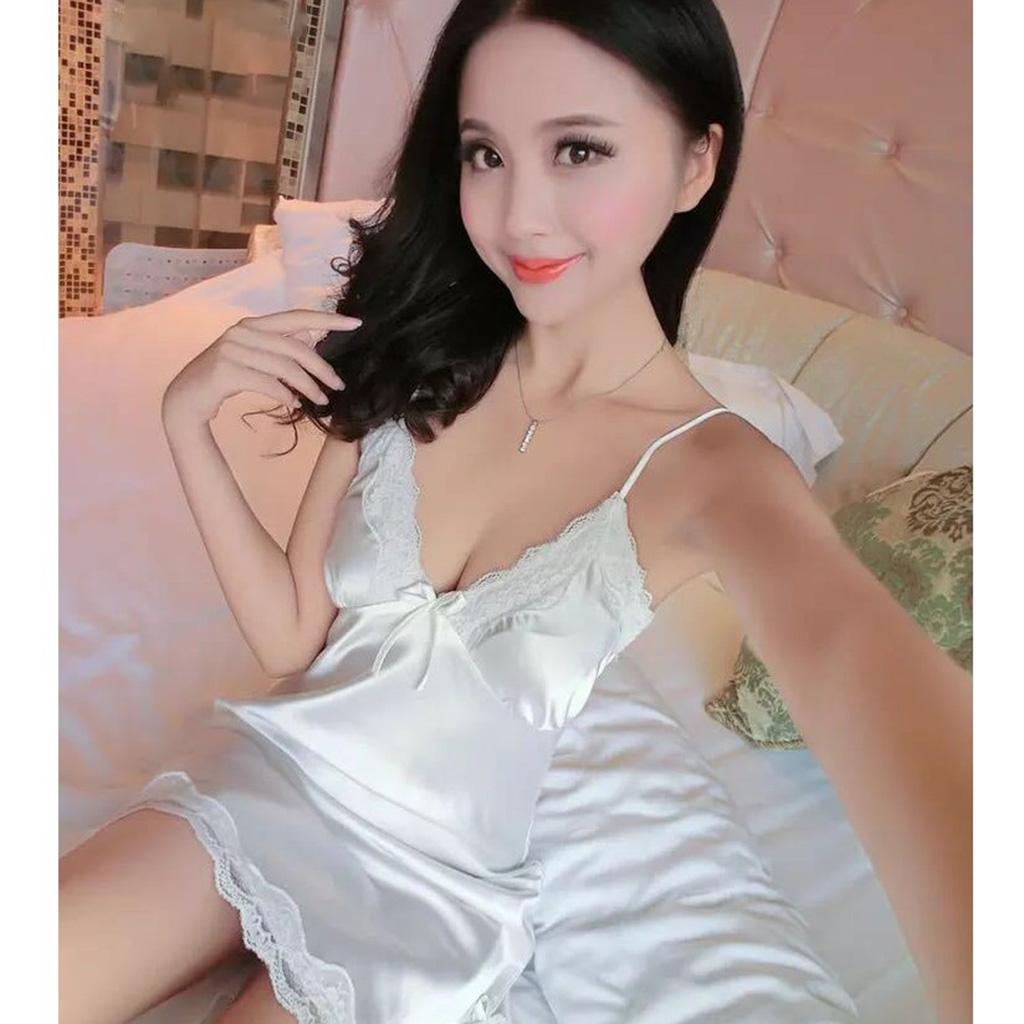 Satin Nightdress For Women Sexy Lingerie Sleeveless Lace Nightdress Woman