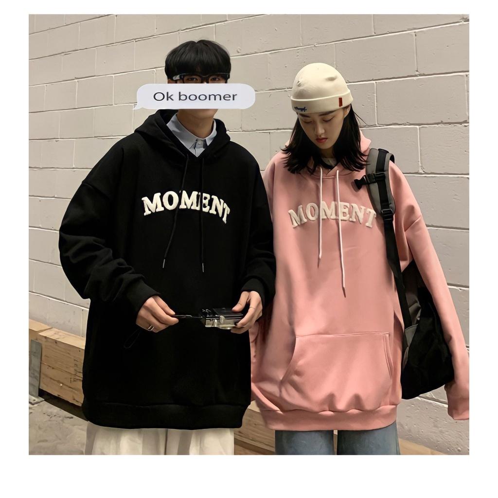 Áo Hoodie Nỉ Unisex Nam Nữ In Chữ MOMENT