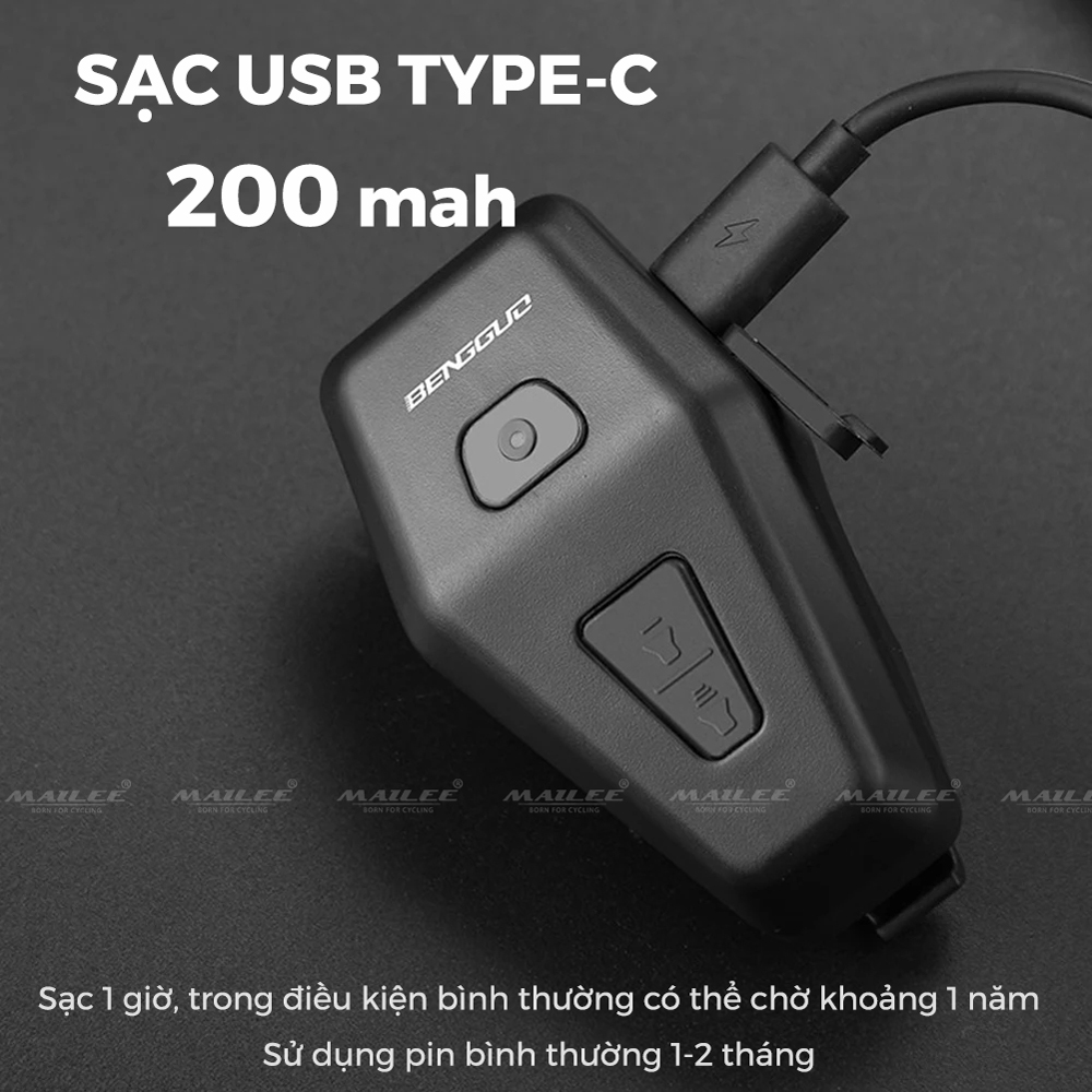 Còi Xe Đạp BG-3510 âm thanh lớn 120dB Sạc USB Chống Nước, Chuông Cảnh Báo Trộm, An Toàn Dễ Dùng - Mai Lee