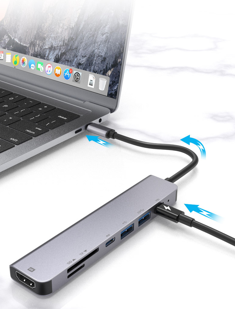 Hub USB Type-C 7in1 Cổng HDMI 4K 60Hz/ USB 3.0/ SD/ TF/ PD  - 7in1-1 60Hz - Hàng nhập khẩu