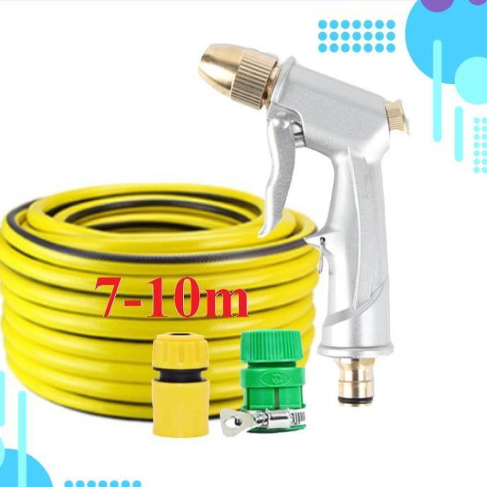 Bộ dây vòi xịt nước rửa xe, tưới cây . tăng áp 3 lần, loại 7m, 10m 206701 đầu đồng, cút, nối PE
