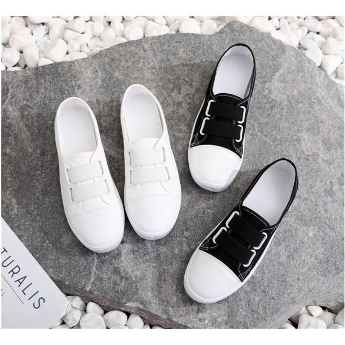 Giày lười nữ vải trắng, đen quai chun êm nhẹ| Giày slip on nữ G973C