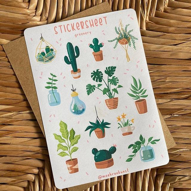 Sticker Sheet - GREENERY 1  Chuyên dán sổ  Bullet Journal Stickers, Plant Sticker, Nature Stickers, Greenery Sticker - CHƯA CẮT