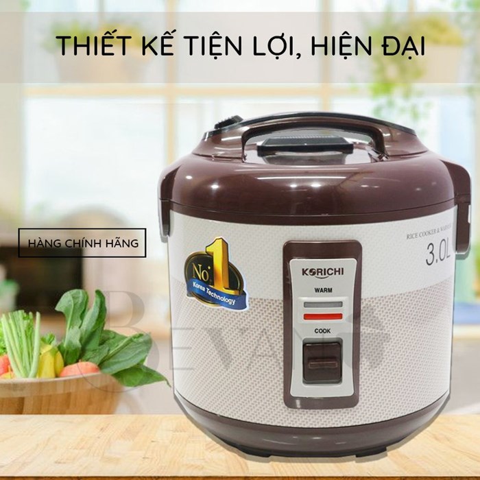 Nồi cơm điện lớn giữ ấm 12 giờ hàng chính hãng Korichi KRC-1832 Bevano, Nồi cơm điện cơ 3L không dính đa năng tiết kiệm năng lượng, thích hợp cho 8-10 người