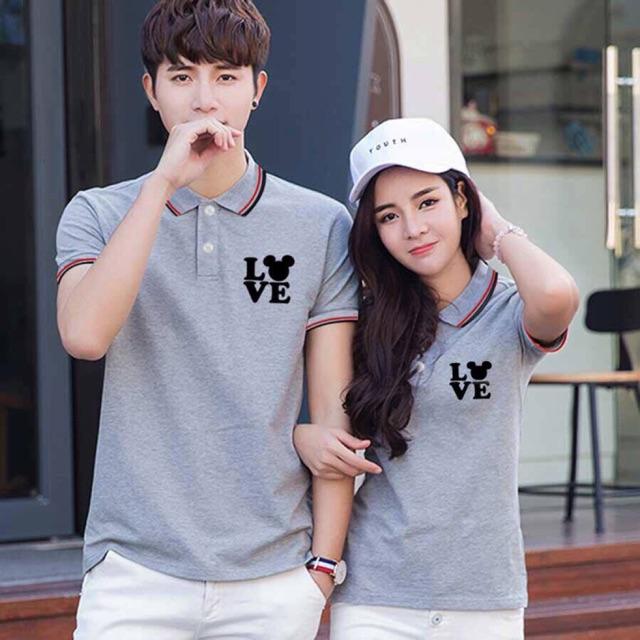 Áo thun đôi cổ bẻ polo Love
