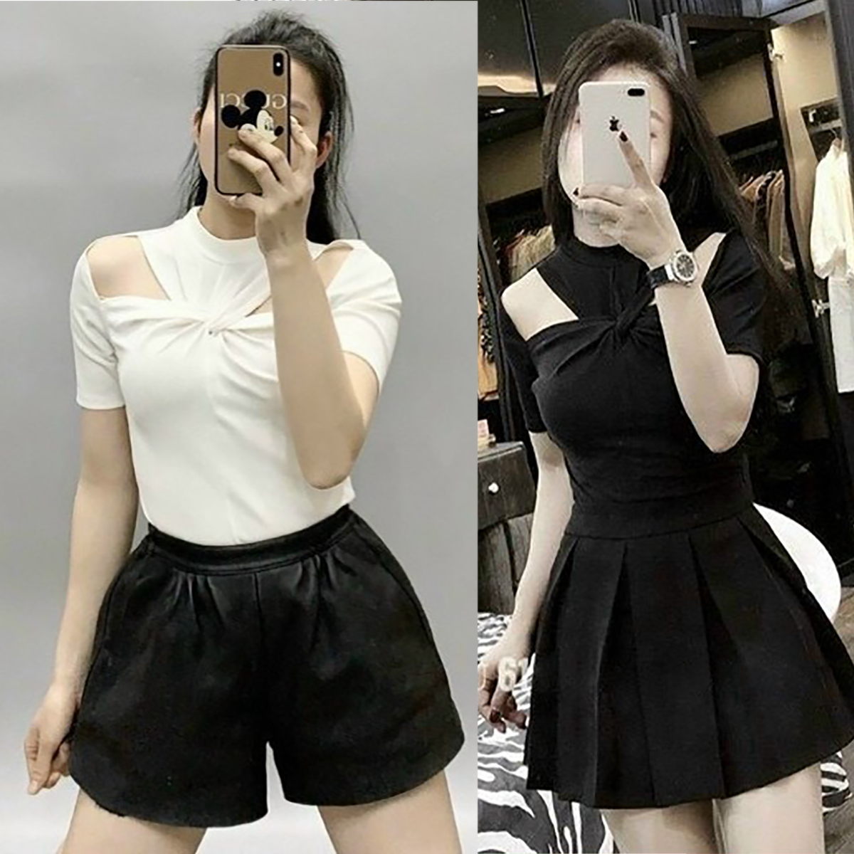 Áo croptop tay ngắn xoắn ngực hở vai thời trang XIXO cao cấp - mã ATN0060