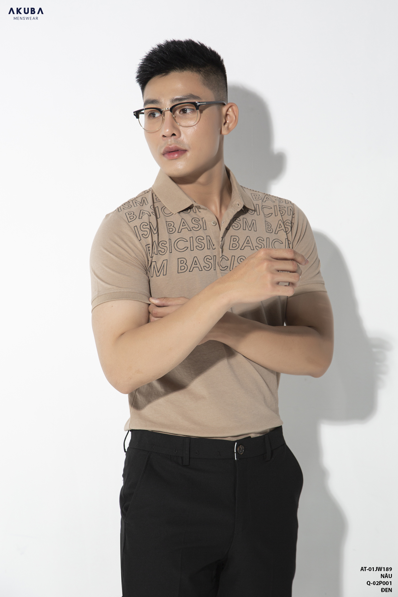 Áo Thun Polo Nam Hoạ Tiết Chữ BASIC  AKUBA  form slimfit, kiểu dáng trẻ trung, dễ phối 01JW189