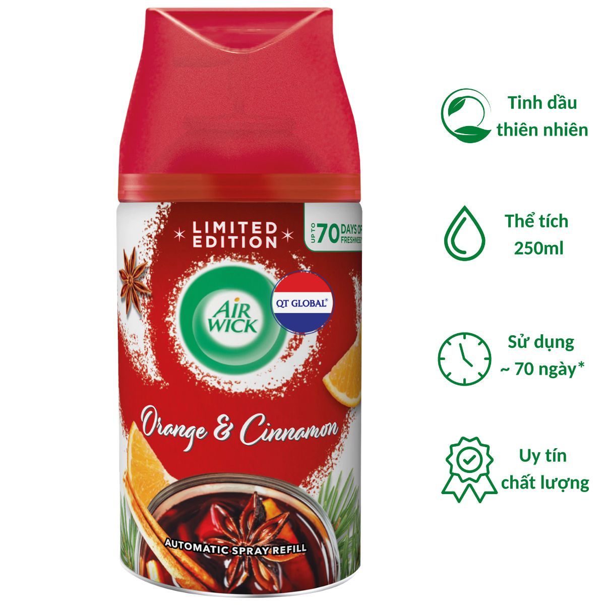 Bình xịt thơm phòng Air.Wick Orange &amp; Cinnamon 250ml QT09426 - hương cam, quế