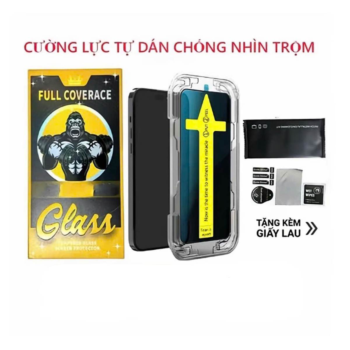 Kính cường lực chống nhìn trộm cho iPhone có khung tự dán, tự hút bụi
