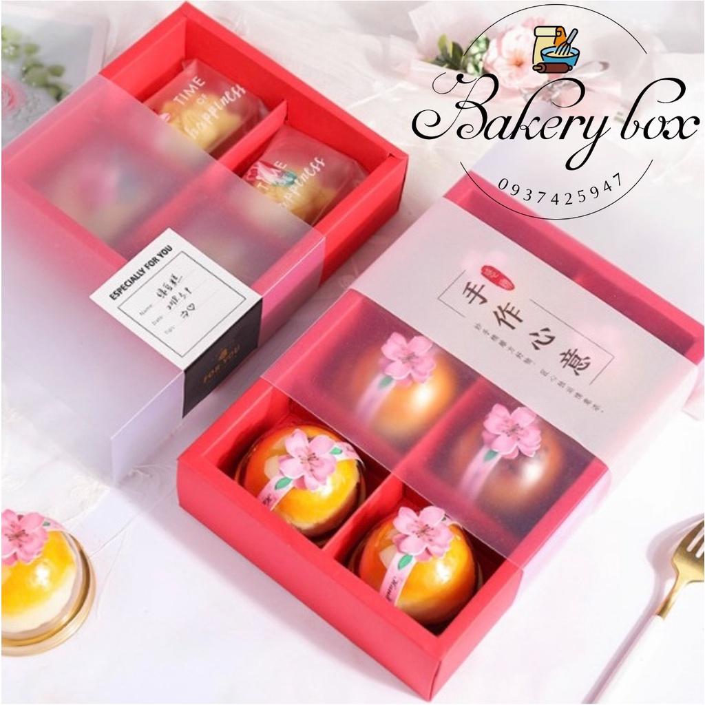 Set 10 | Hộp Giấy 6 Ngăn Màu Đỏ Đựng Bánh 50gr - 80gr