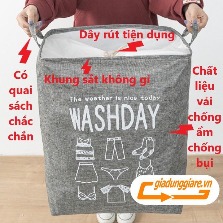 Túi đựng chăn mền drap quần áo Washday vải vintage giỏ đựng cất đồ có quai xách chống ẩm chống bụi
