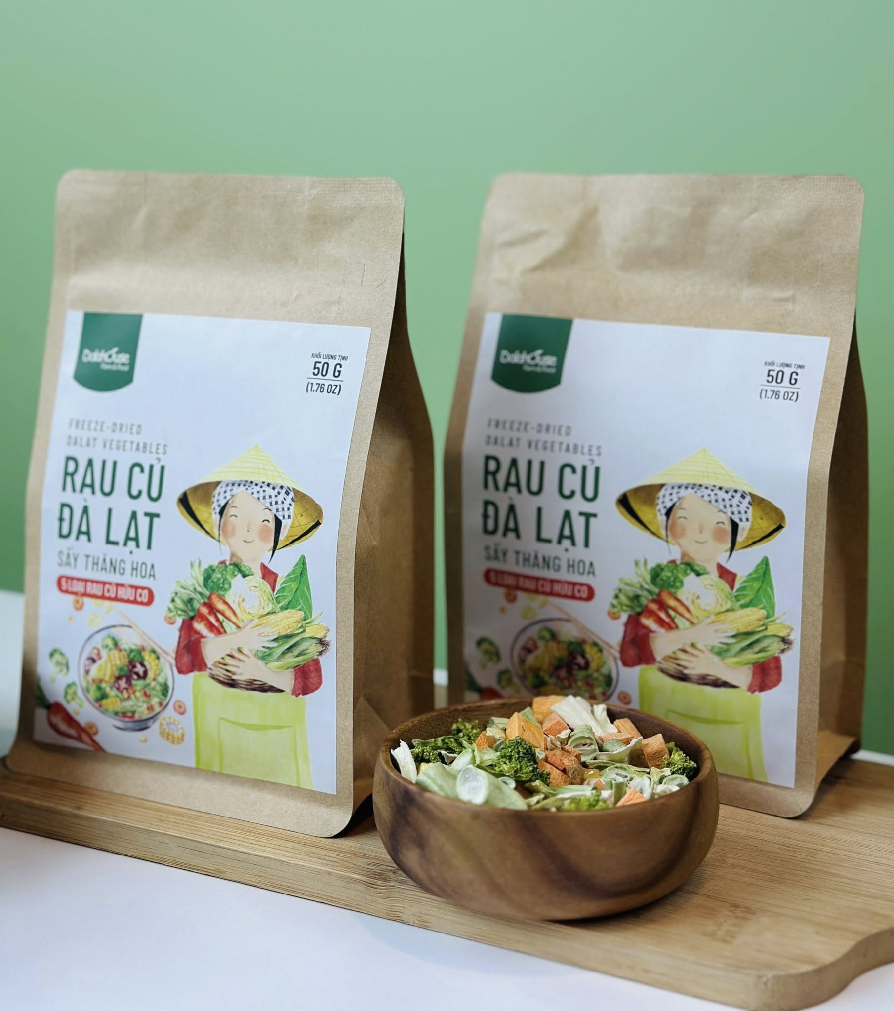 Rau củ đà lạt hữu cơ sấy thăng hoa 50gr - 5 loại rau củ hữu cơ tiện lợi, dinh dưỡng