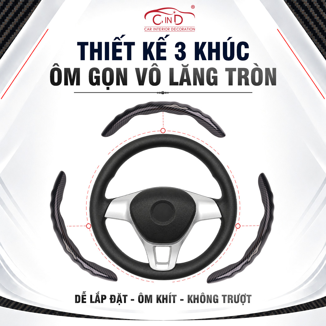 Ốp Bọc Vô Lăng CIND Carbon Bóng Thể Thao Mỏng Nhẹ Chống Trượt Phù Hợp Nhiều Dòng Xe
