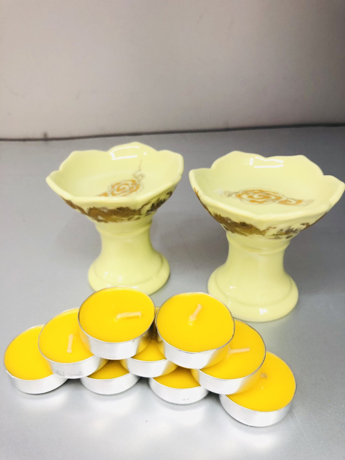 Combo 2 chiếc Chân đế nến thờ bằng sứ chân cao KH7552