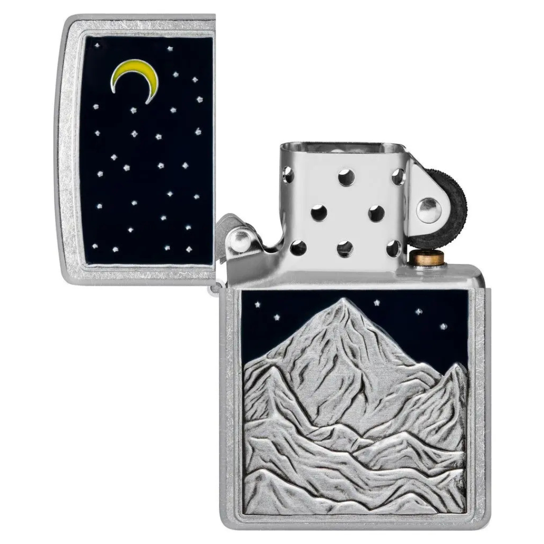 Bật lửa Zippo Mountain Emblem - Dòng Ốp Nổi Hình Núi Và Trăng Khuyết Chính Hãng Mỹ, Vỏ Street Chrome Cổ Điển, Chống Gió