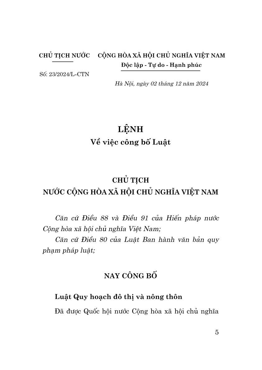Luật quy hoạch đô thị và nông thôn năm 2024