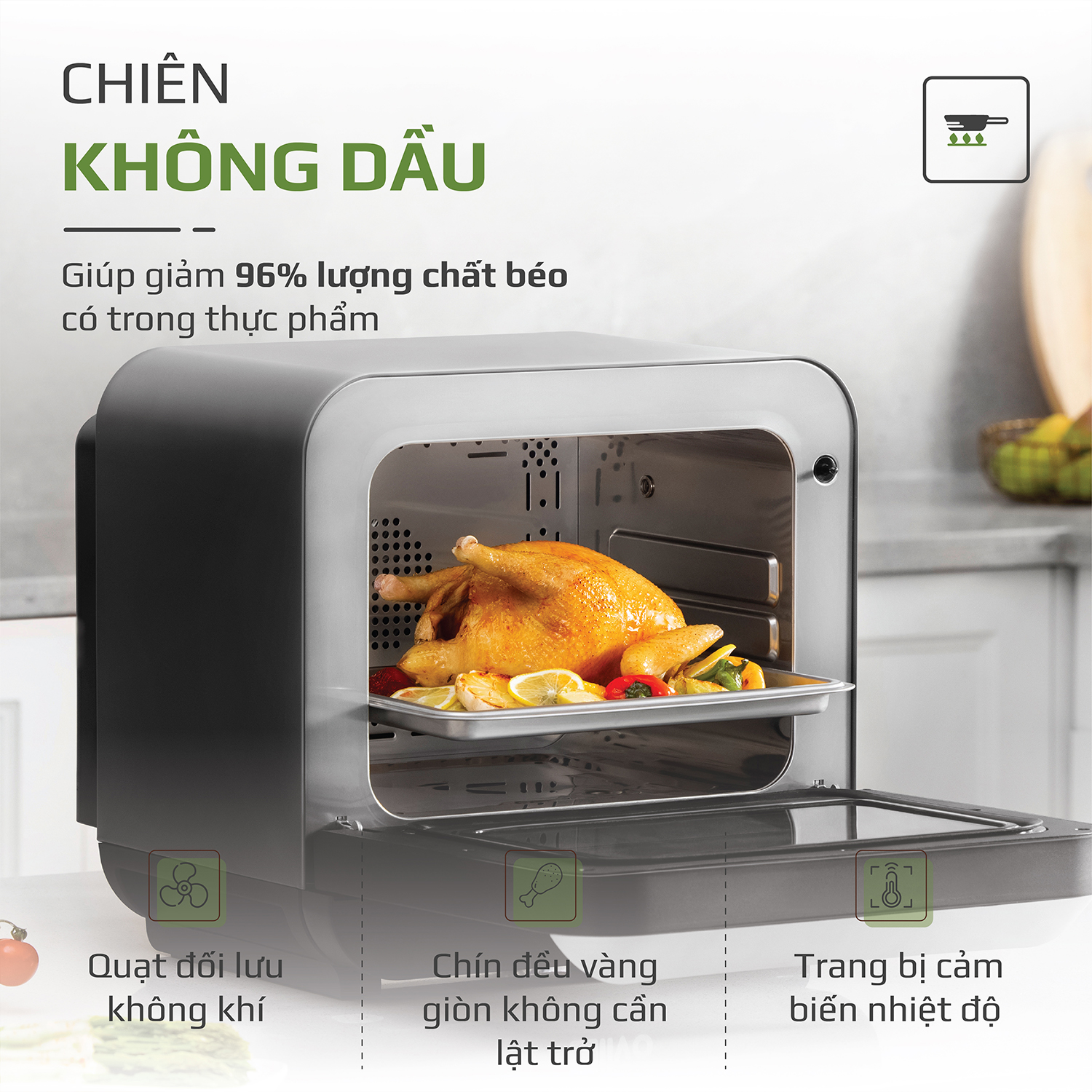 Nồi Chiên Hơi Nước OLIVO SF18 - 50 Chức Năng - Dung Tích 18L - Công Suất 2450W - Hàng Chính Hãng