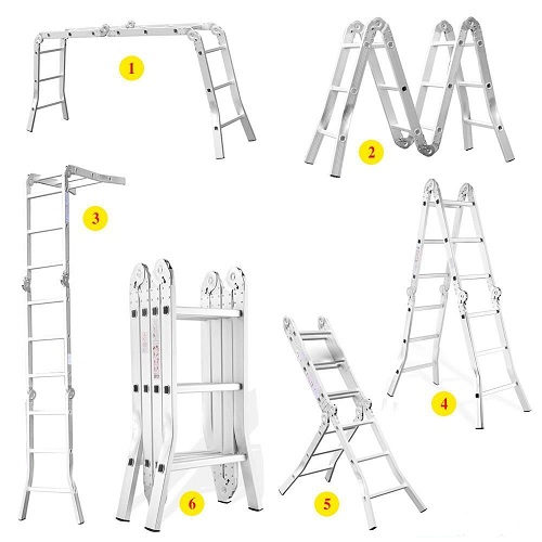 Thang Chữ A, Thang nhôm gấp 4 đoạn SUMIKA SK604 (chữ A - 2.35m, chữ I - 4.7m), 14 tư thế sử dụng, tải trọng 150kg, làm từ hợp kim nhôm cao cấp, khóa chốt tự động - Luon Có Phụ Kiện Thay Thế