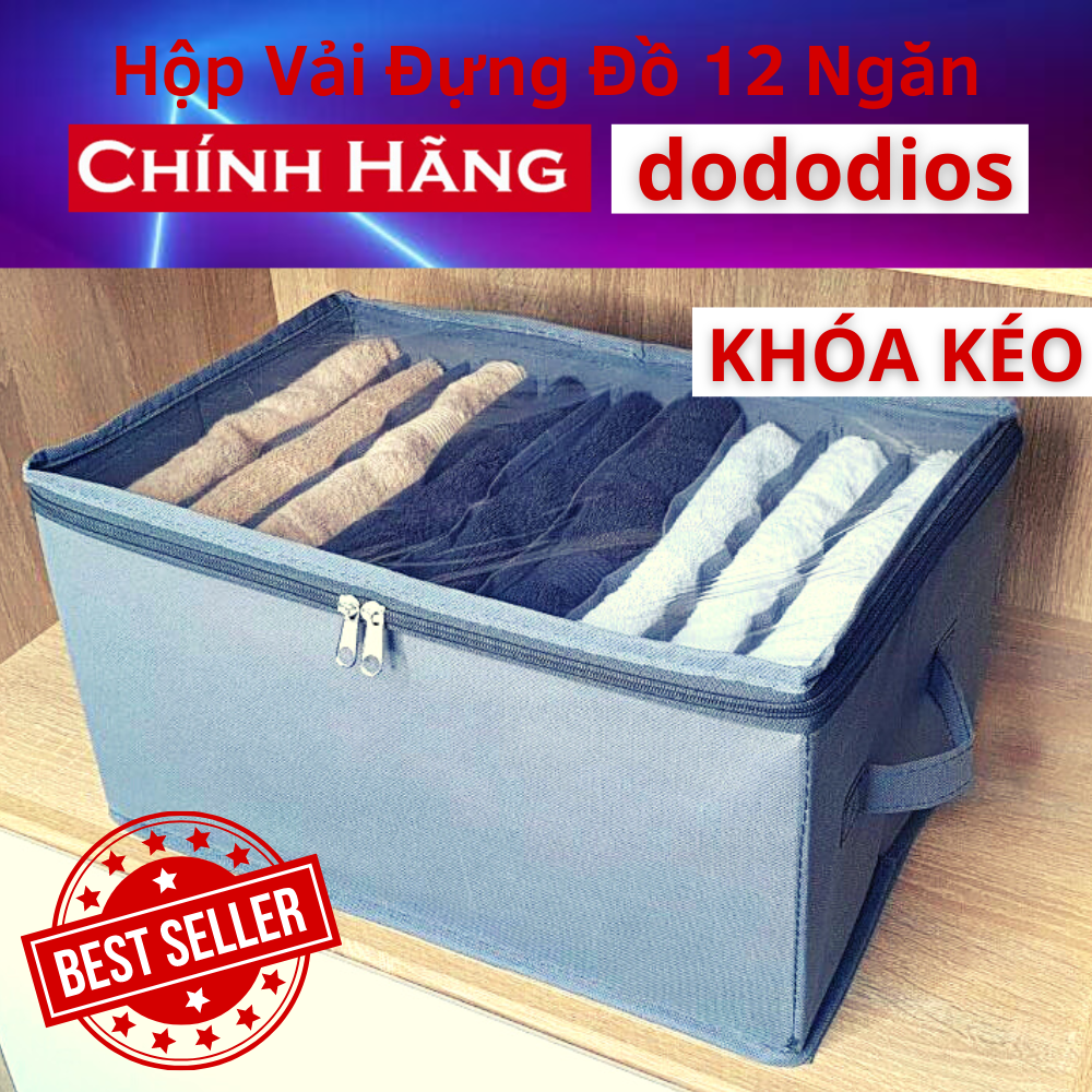 Hộp vải đựng quần áo chia 11 ngăn - [Có Nắp Khóa Kéo] - Hộp vải đựng quần áo chia 12 ngăn túi để quần áo, khăn tắm, túi đựng quần áo chia ngăn, hộp vải chia 9 ngăn có nắp - Chính hãng dododios