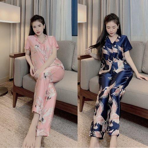 Đồ Bộ Pijama Lụa Tay Ngắn-Quần Dài Chất Liệu Satin thiết kế sang chảnh