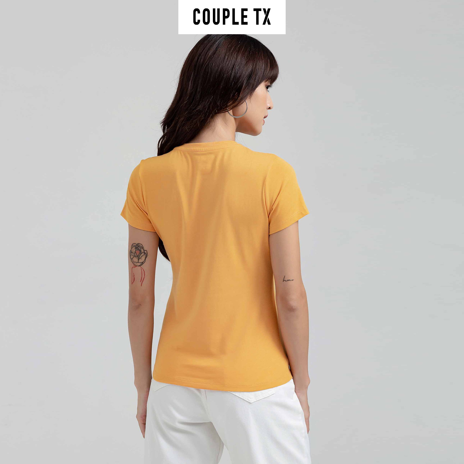 Áo Thun Nữ Cổ Tim Couple TX Basic Vải Đốm In Logo X