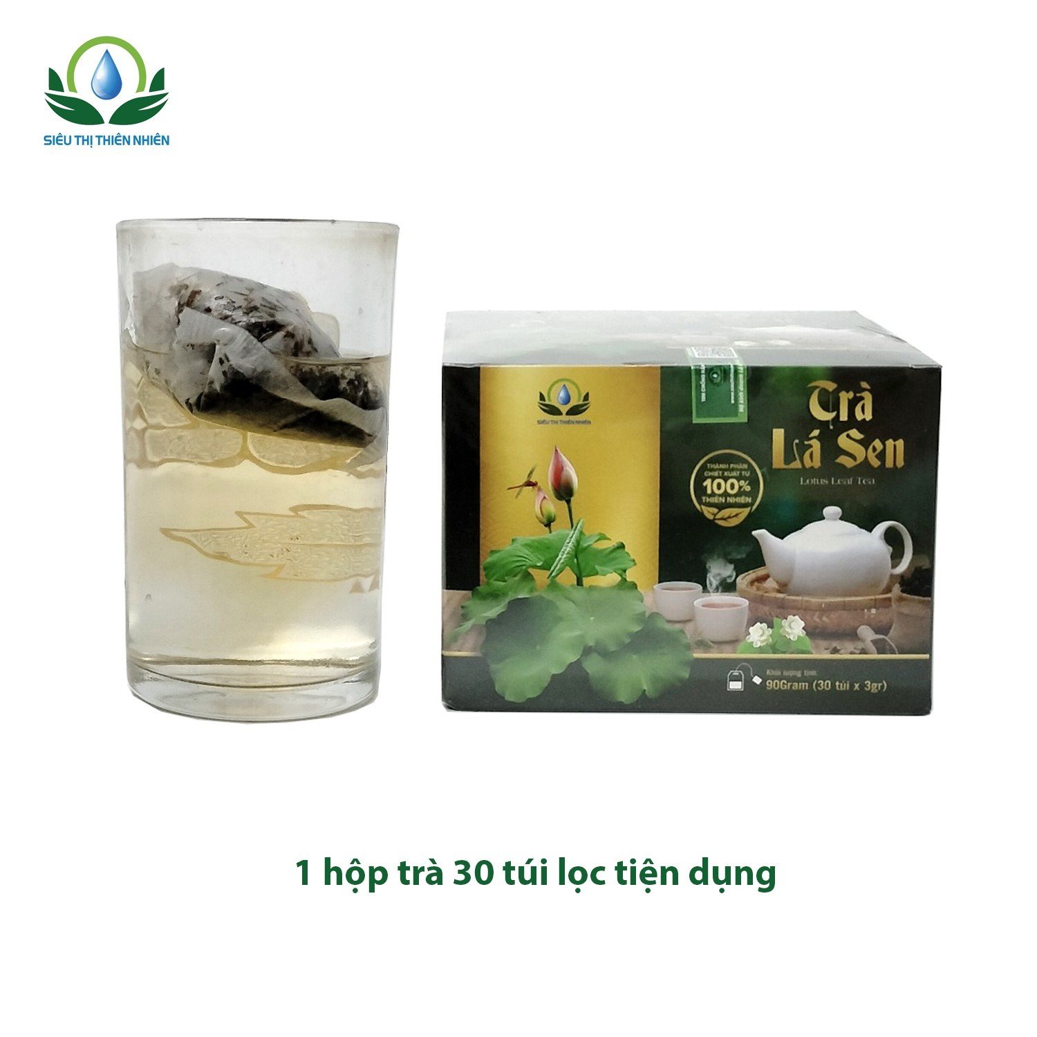 Đặc Sản Đồng Tháp - Trà Lá Sen hộp 30 Túi Lọc x 3Gram giúp giảm chảy máu cam, hạ huyết áp, tan máu tụ của Siêu Thị Thiên Nhiên - 1 hộp 30 túi lọc - OCOP 4 SAO