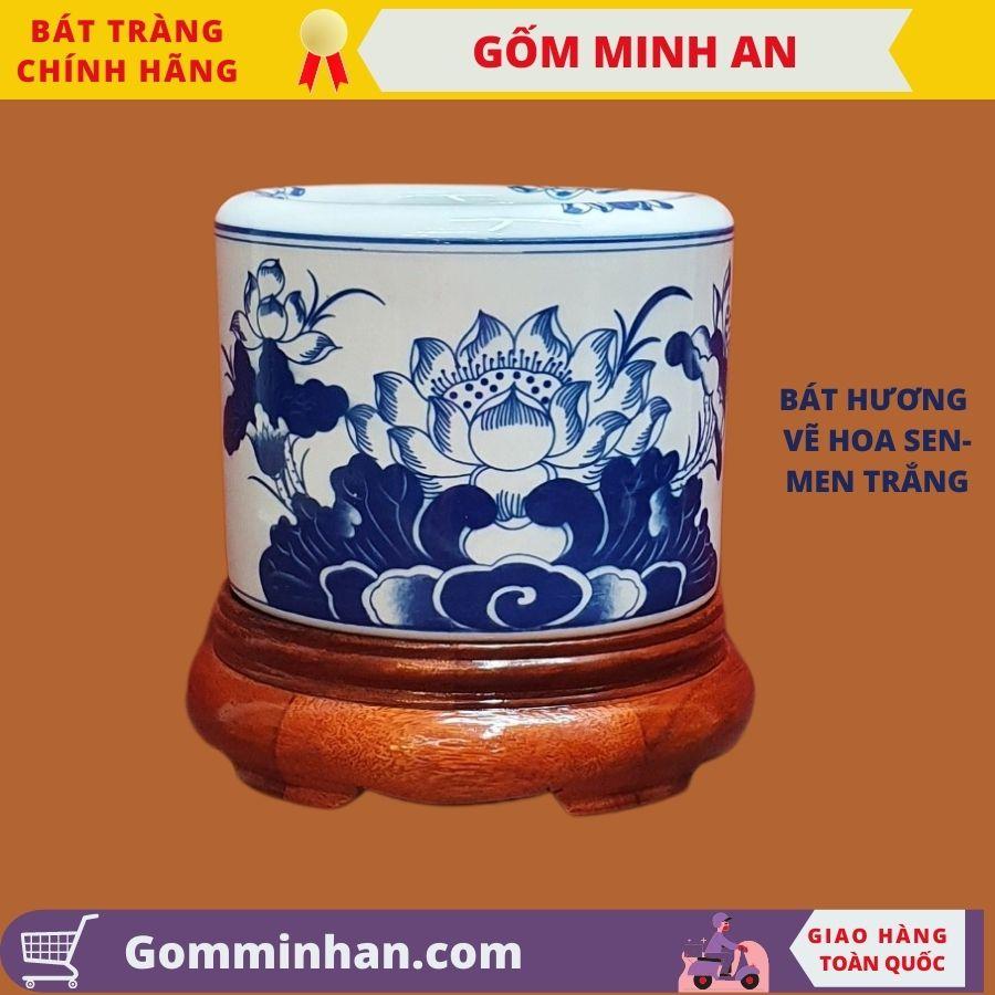 Bát Hương Vẽ Hoa Sen Cao Cấp Vẽ Tay- Gốm Sứ Bát Tràng- Gốm Minh An