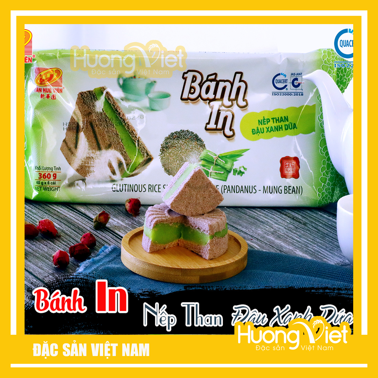 Đặc Sản Sóc Trăng - [6 Bánh Tròn] Bánh In NếP Than Đậu Xanh Lá Dứa, Bánh In Sóc Trăng Tân Huê Viên