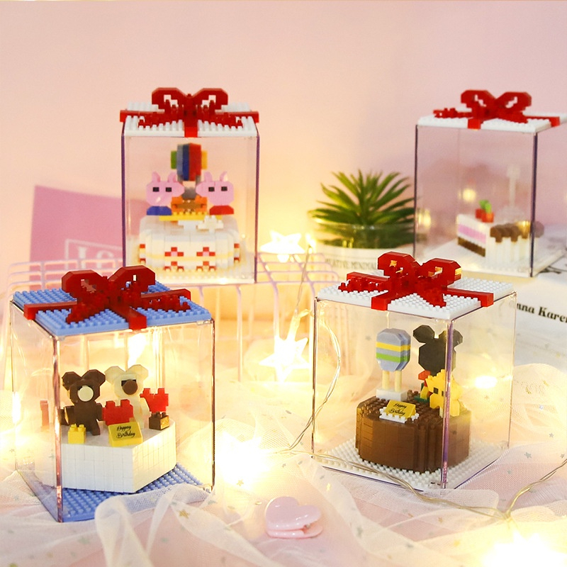 Đồ Chơi Lắp Ráp bánh kem sinh nhật Thỏ Stella ,Gấu, Vịt Donald Có Đèn, nanoblocks cho bé trai bé gái
