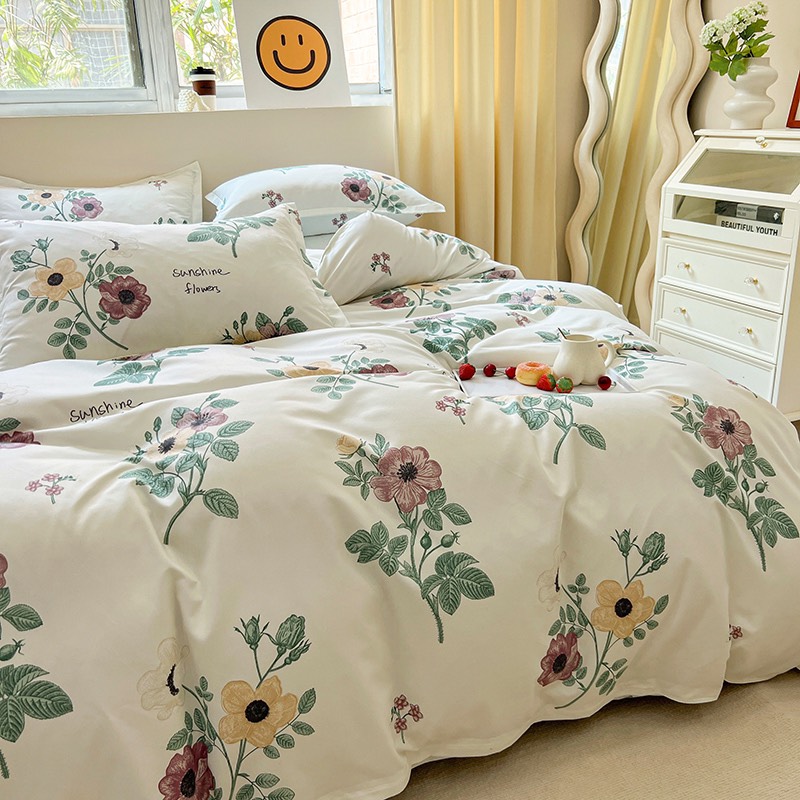 Bộ 4 món ga gối và vỏ chăn Cotton Poly Nhập Khẩu mẫu Hoa mười giờ