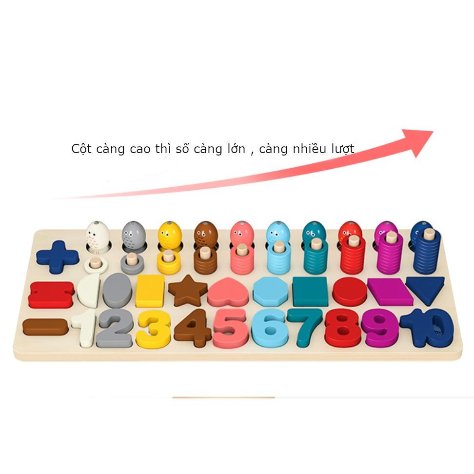 Bộ đồ chơi gỗ thông minh lắp ghép hình học, số đếm, câu cá giáo cụ