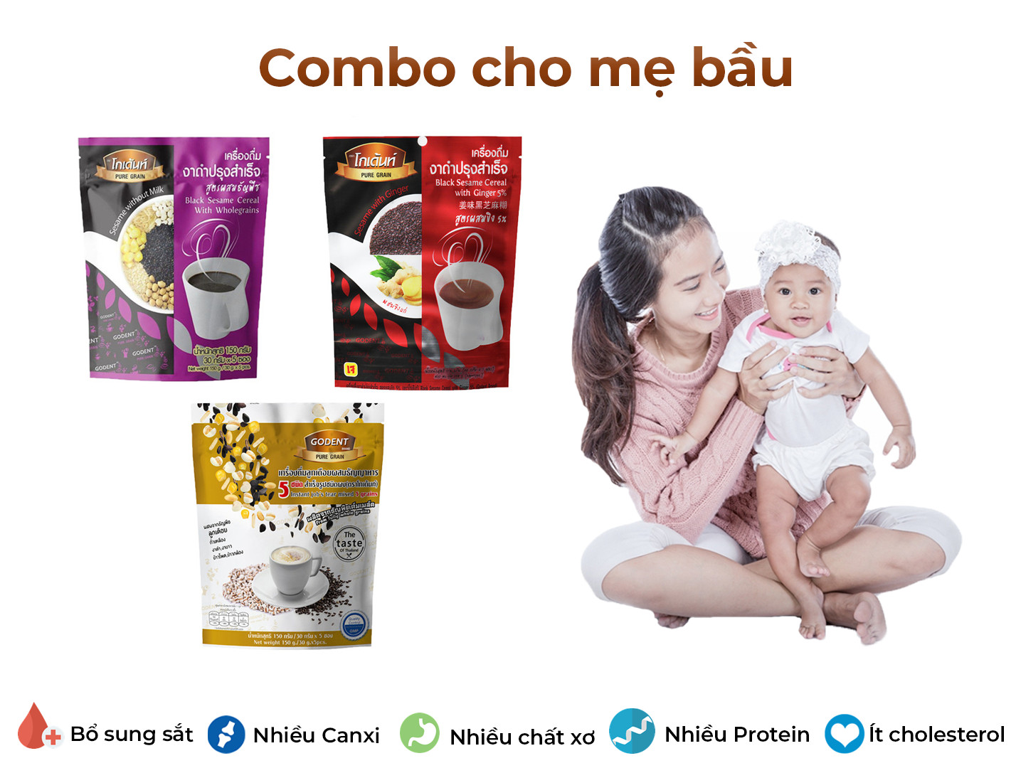 Combo 3 vị ngũ cốc dinh dưỡng Godent dành riêng cho mẹ bầu