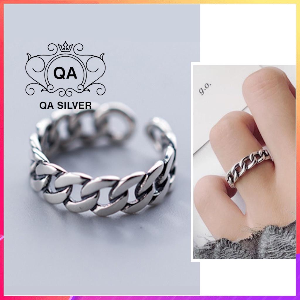 Nhẫn bạc thái mắt xích nam nữ hở tối giản S925 RETRO Silver Ring QA SILVER RI200404