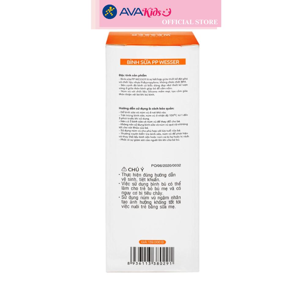 Bình sữa nhựa PP Wesser TBSPPW180 cổ rộng 180 ml (0 - 3 tháng)