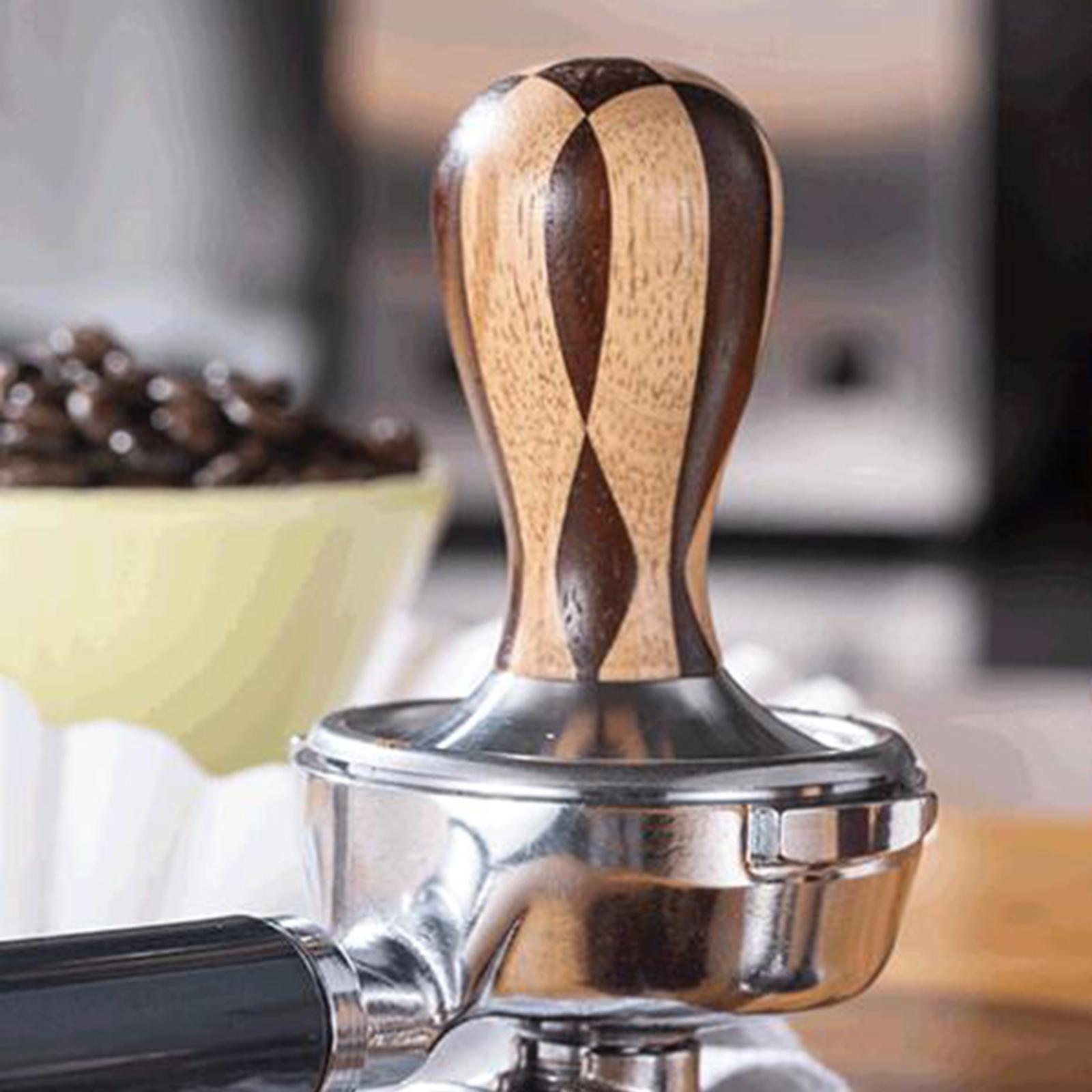 Espresso Coffee Tamper Solid Wood Handle Flat Base for Espresso Maker Barista Tools