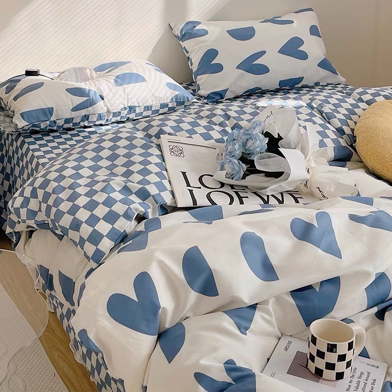Bộ chăn chần ga gối cotton LIDACO SP001462 - Tim khuyết xanh