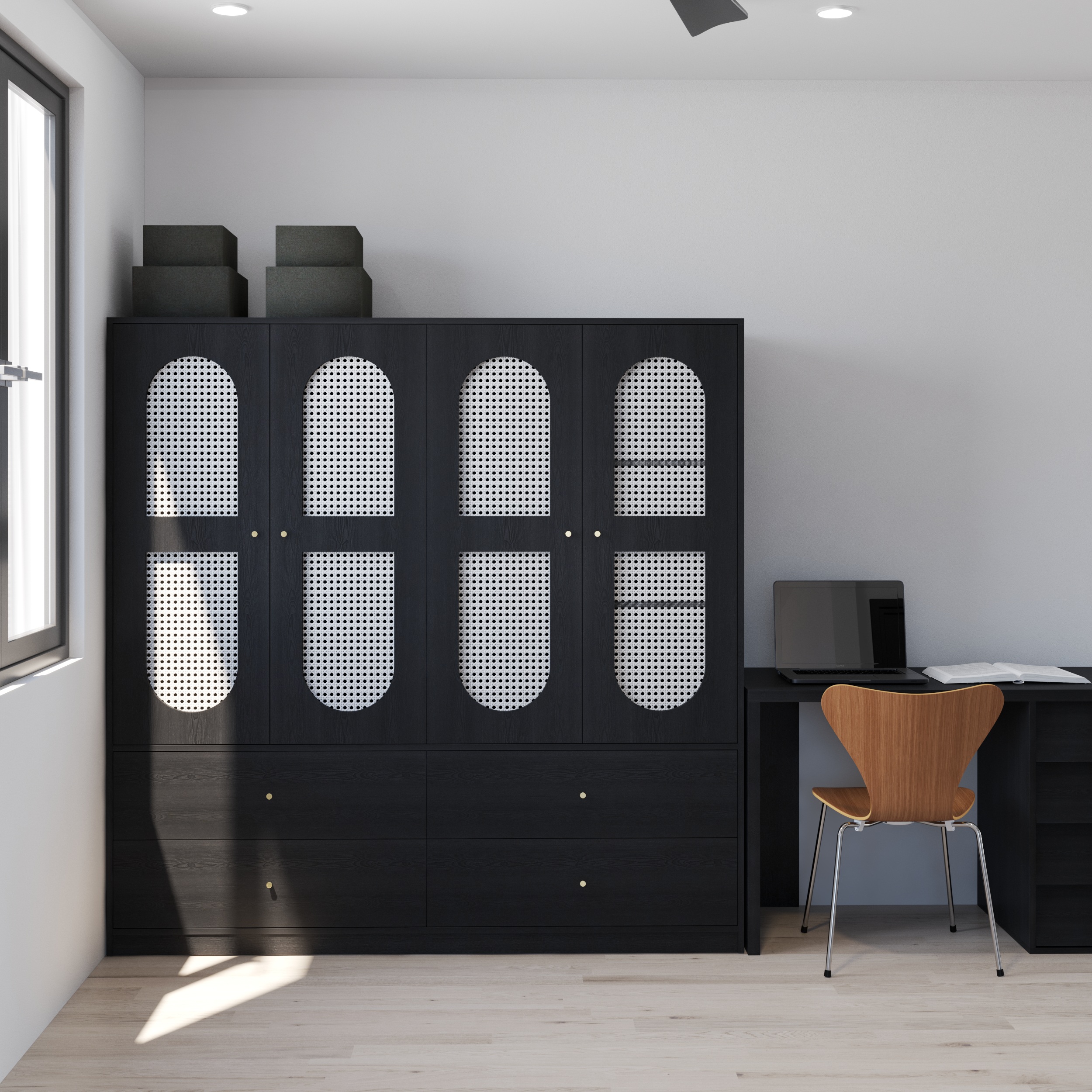 HAPPY FURNITURE , Tủ quần áo 4 cửa mở 4 ngăn kéo - MAY , TCM_250 , 180cm x 54cm x 180cm DxRxC