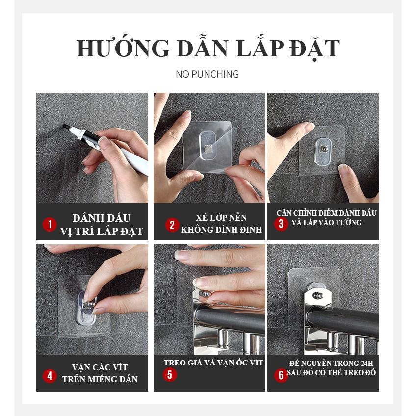 Kệ Inox Treo Đồ, Kệ Inox Treo Khăn Phòng Tắm Hàng Cao Cấp Giá Treo Khăn Dán Tường Không Cần Khoan Đục