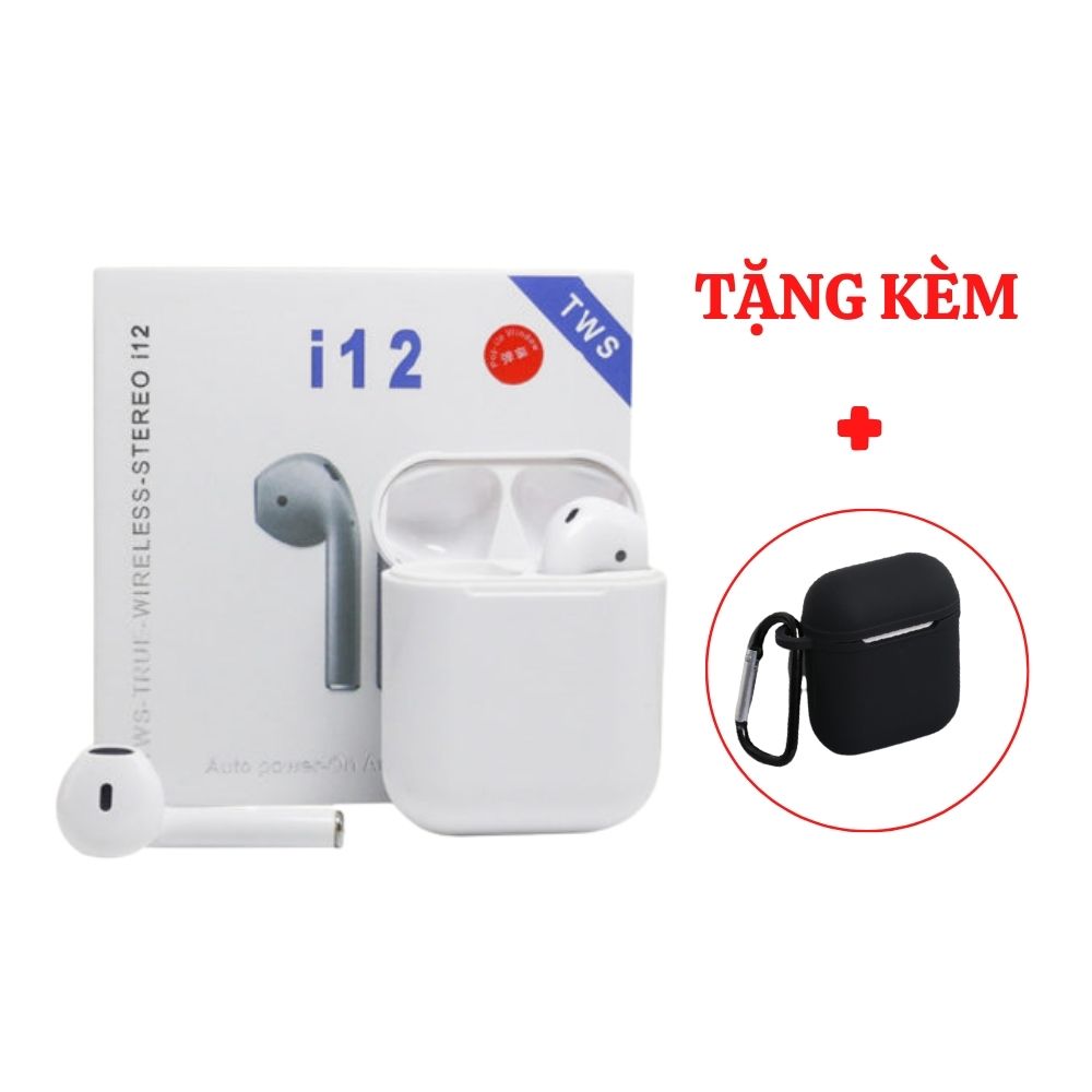 Tai nghe Bluetooth Lanith i12 TWS 5.0 không dây tặng bao đựng silicone bảo vệ – Tai nghe không dây bluetooth kiểu dáng hiện đại, thời thượng - Tai nghe bluetooth nhét tai - Hàng nhập khẩu – TAI00I12W+OPTAIS55B