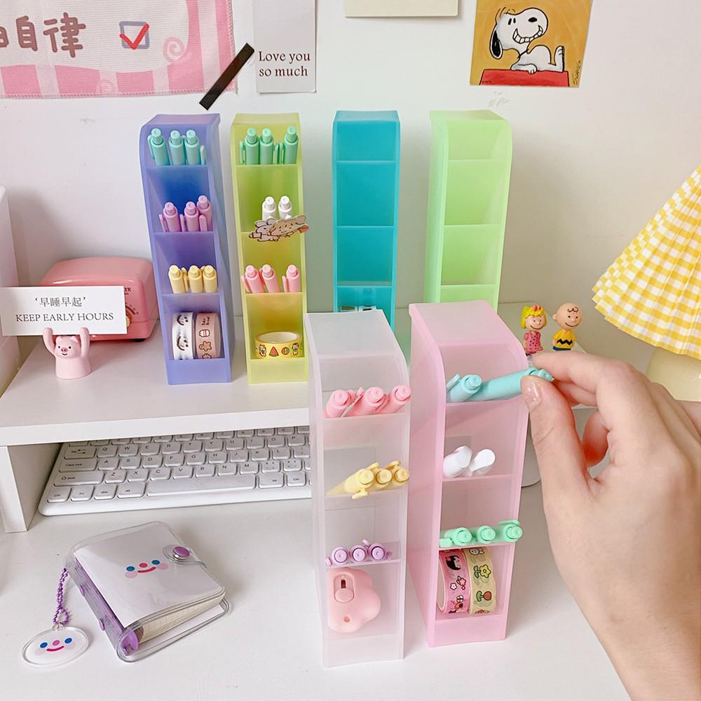 Hộp Đựng Bút 4 Ngăn Trong Suốt Để Bàn Tiện Dụng Nhiều Màu