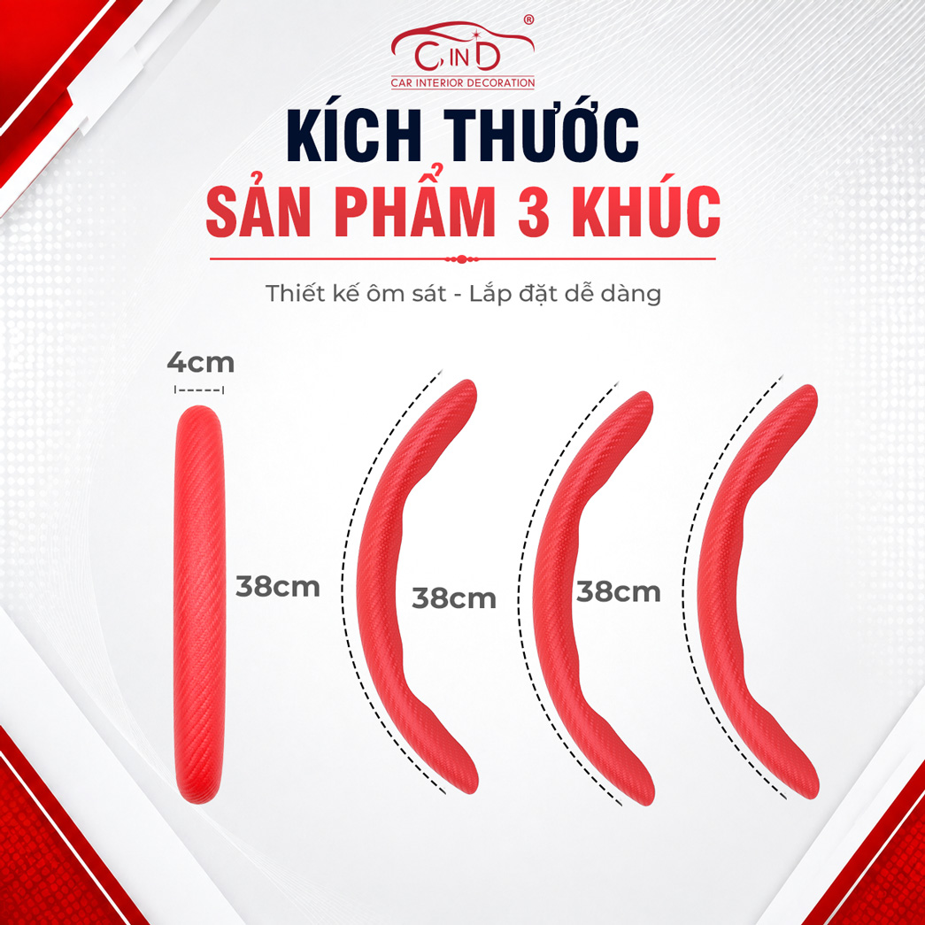 Ốp Bọc Vô Lăng CIND Carbon Nhám Thể Thao Mỏng Nhẹ Chống Trượt Phù Hợp Nhiều Dòng Xe