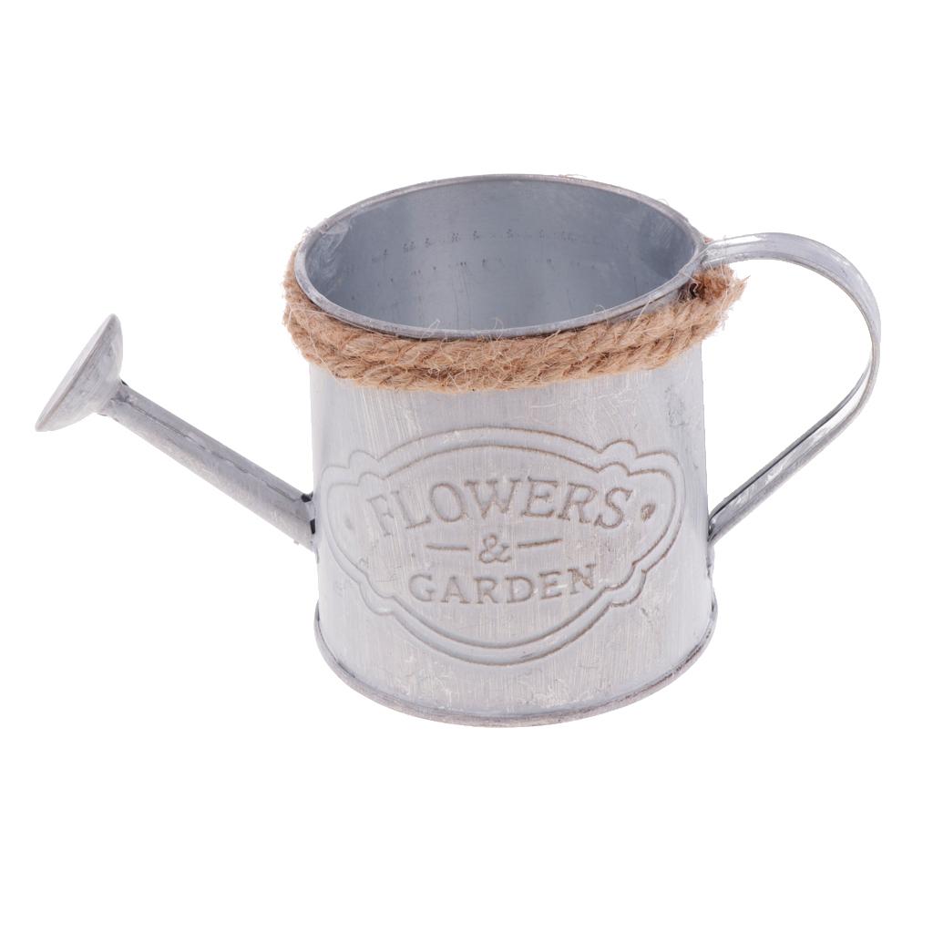 Watering Kettle Shaped Metal Flower Plant Bucket Pot Garden Decor
