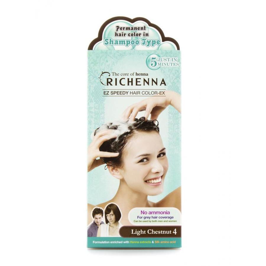 Thuốc nhuộm tóc phủ bạc thảo dược dạng dầu gội Richenna EZ Speedy Hair Color-EX Hàn Quốc màu nâu hạt dẻ sáng