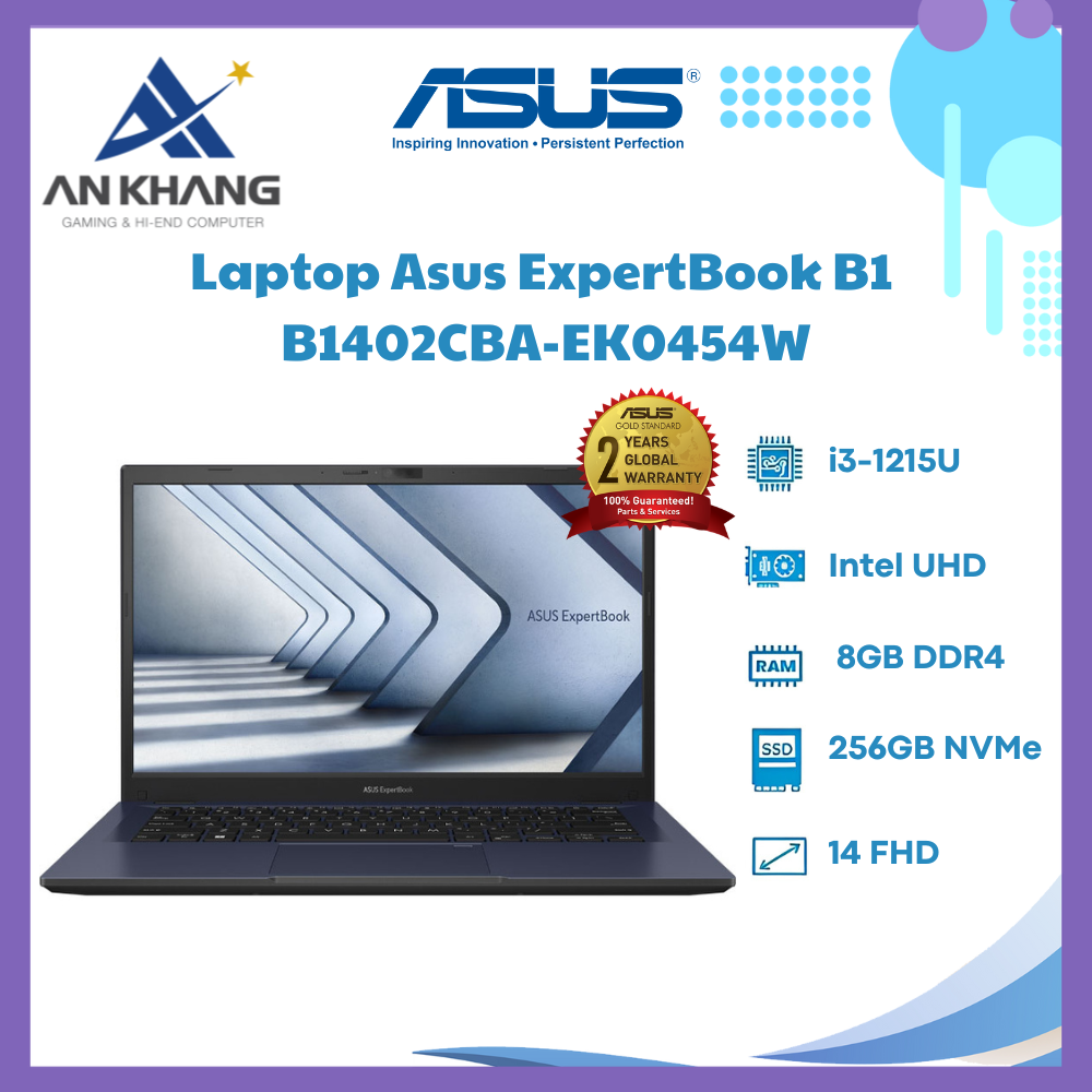 Laptop Asus ExpertBook B1 B1402CBA-EK0454W (I3-1215U/ 8GB DDR4/ 256GB PCIE/ INTEL UHD/ 14INCH FHD/ WIN11 HOME/ BLACK/ 1Y ON-SITE ) - Hàng Chính Hãng - Bảo Hành 24 Tháng