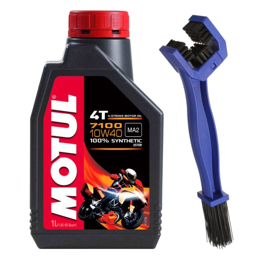 Combo Nhớt Cho Xe Máy - Mô Tô Phân Khối Lớn Motul 7100 4T 10W50 (1L) Và Bàn Chải Vệ Sinh Sên 3D