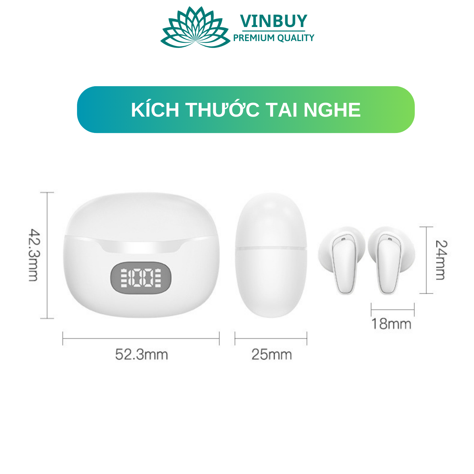 Tai Nghe Bluetooth Không Dây VinBuy Nhét Tai Chống Ồn Cao Cấp V5.0 Chính Hãng Dùng Cho Iphone Samsung OPPO VIVO HUAWEI XIAOMI, Tai Nghe Không Dây - Hàng Chính Hãng