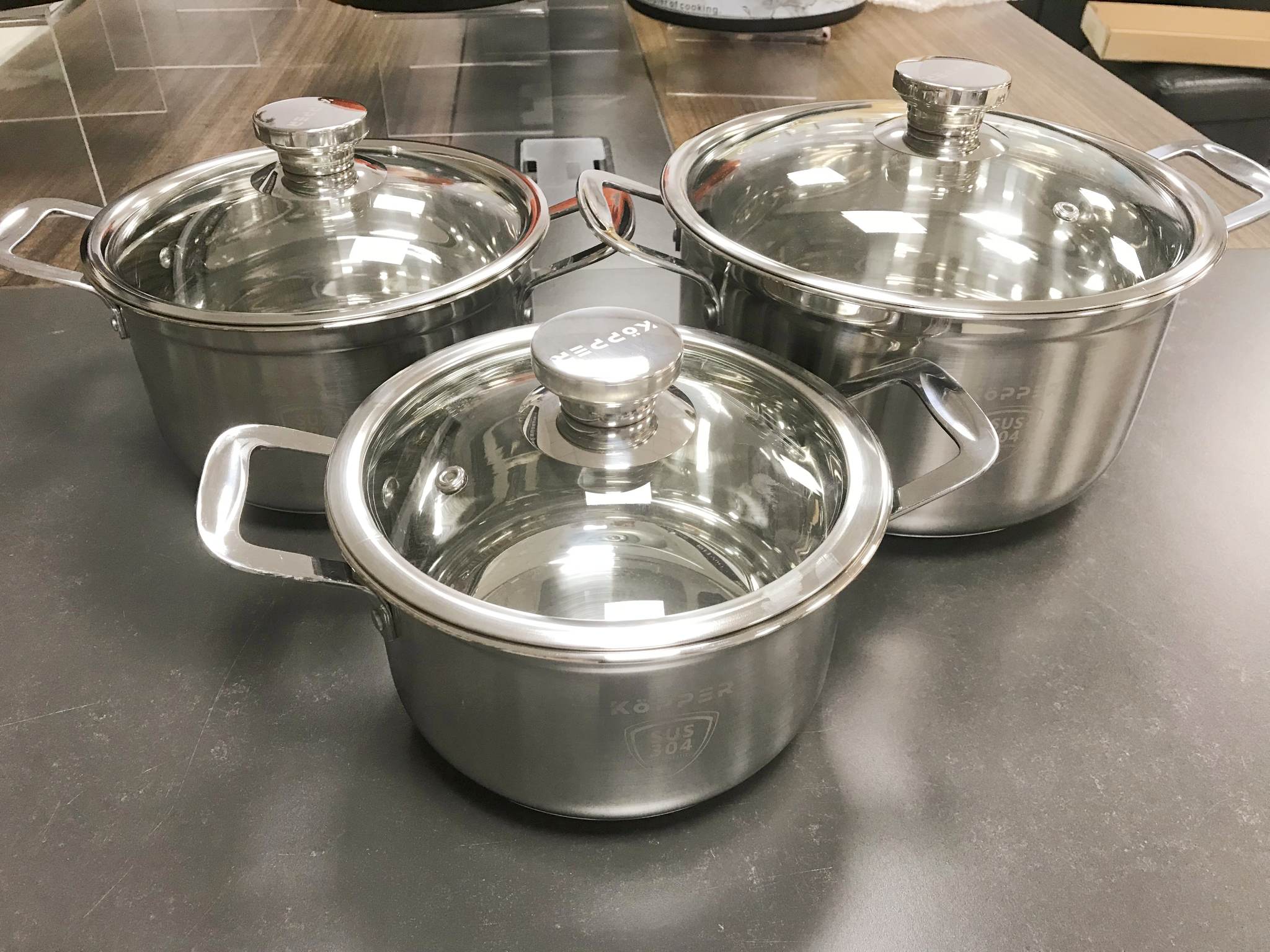 Bộ Nồi Inox 304 Cao Cấp 5 Đáy KOPPER - 3 Món Kích Thước 18 - 20 - 24 cm.