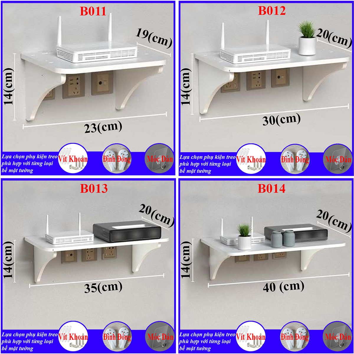 Kệ wifi treo tường, Giá đỡ wifi, đầu kỹ thuật số, modem, máy chiếu, chất liệu gỗ cao cấp màu trắng - a32