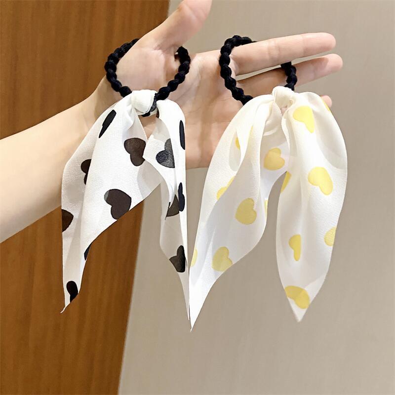 Cột tóc voan phối tim nơ thắt nút dây rũ vừa mềm mại tiểu thư Tatitava